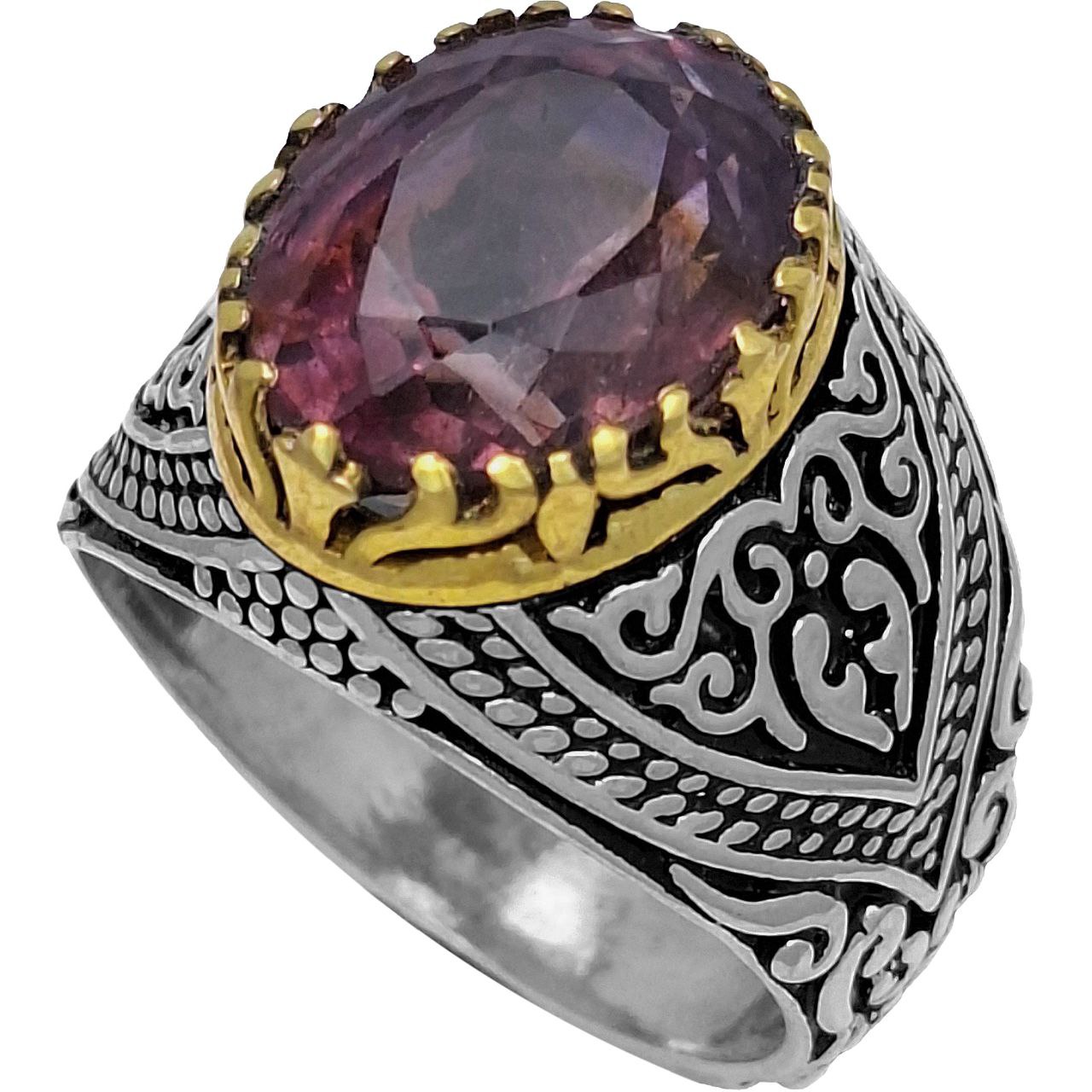 انگشتر نقره مردانه آمیتیست چنگ شاخ گوزنی