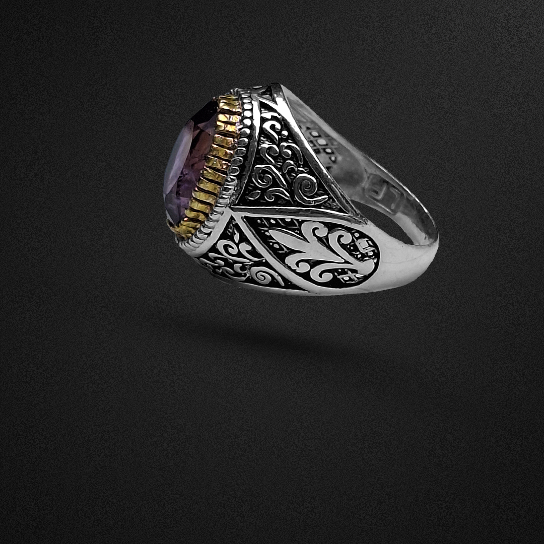 انگشتر نقره مردانه آمیتیست مدل اطلس