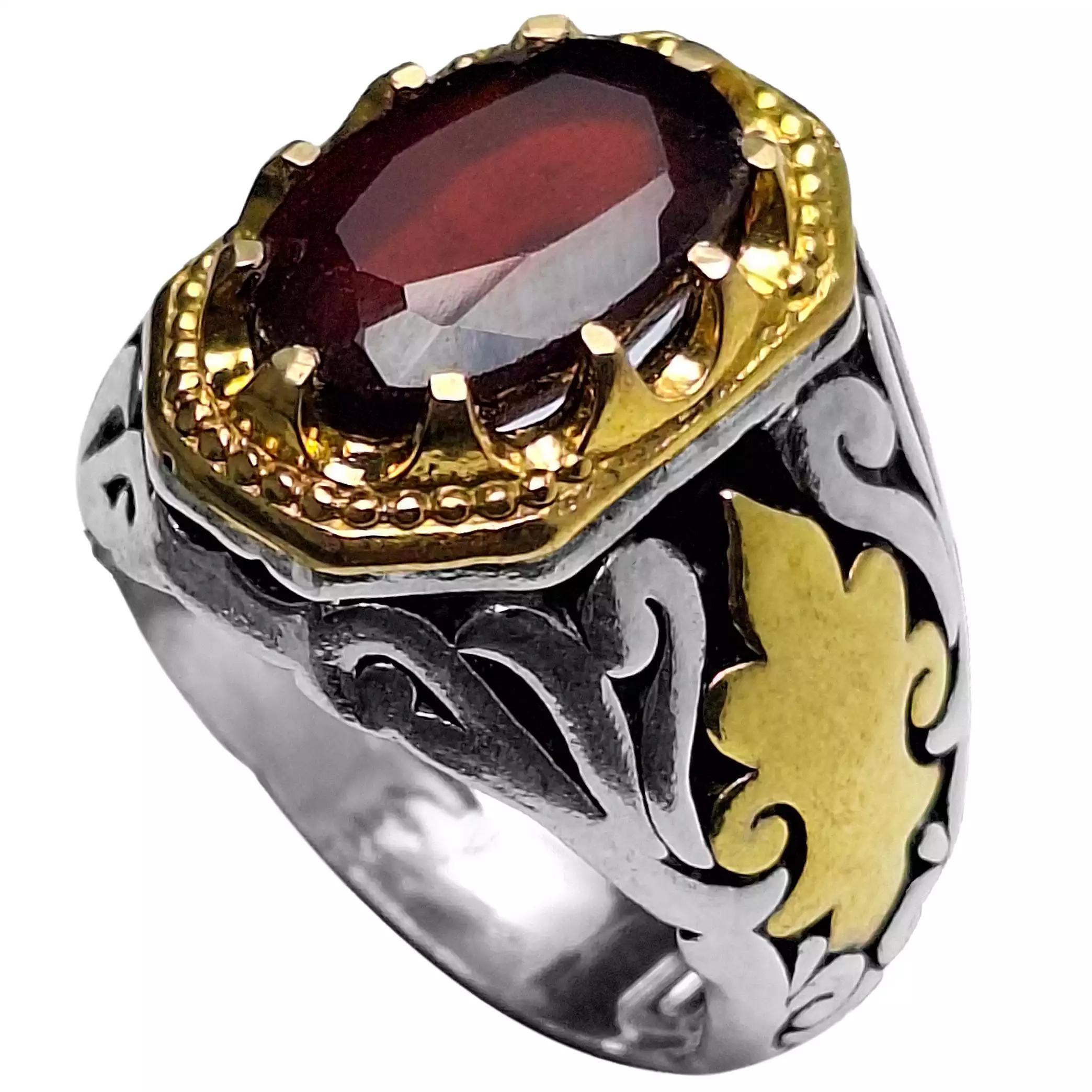 انگشتر نقره مردانه گارنت سرخ 