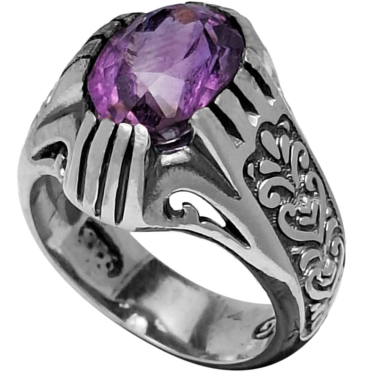 انگشتر نقره مردانه آمیتیست رکاب شانزده چنگ