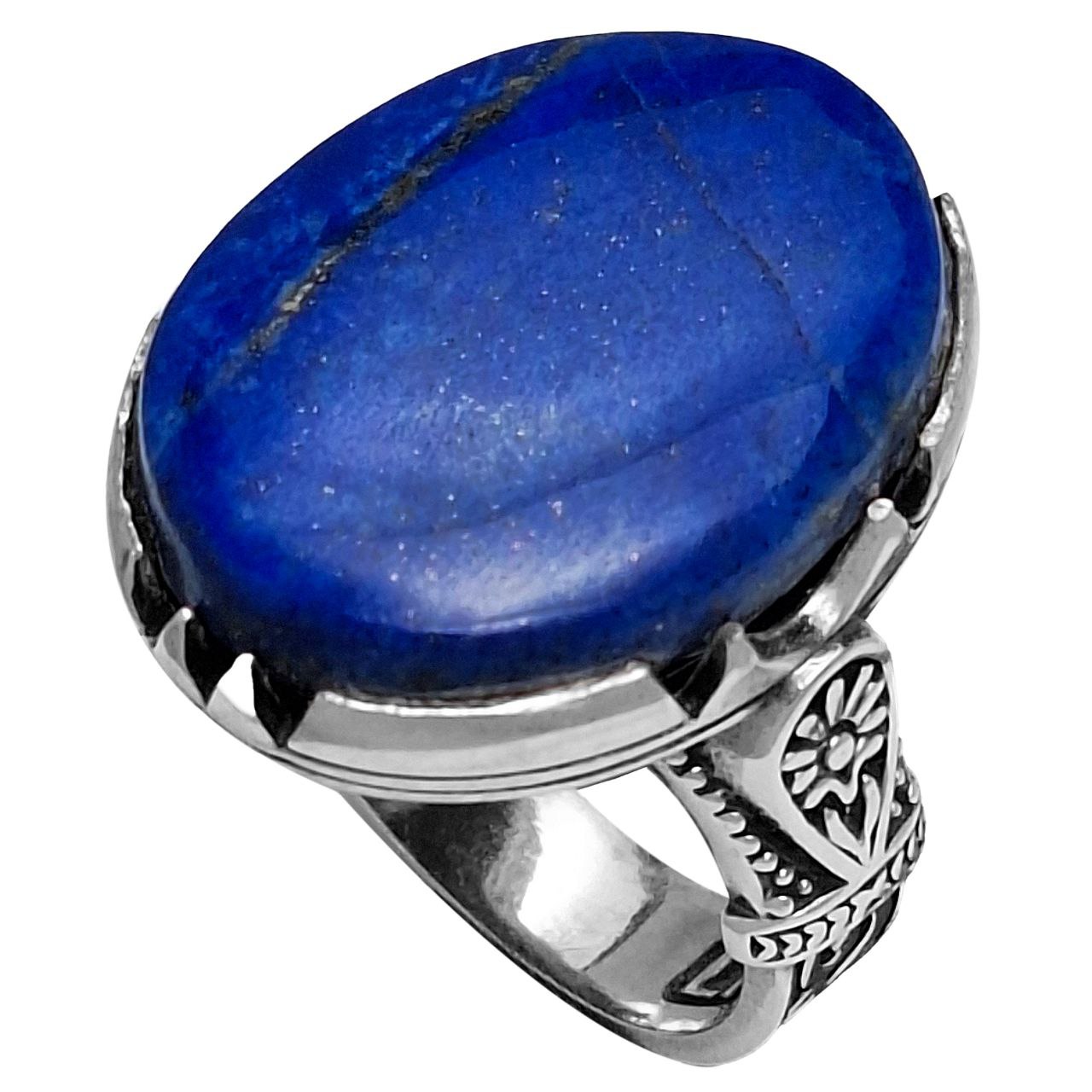 انگشتر نقره مردانه لاجورد مدل طبیعی