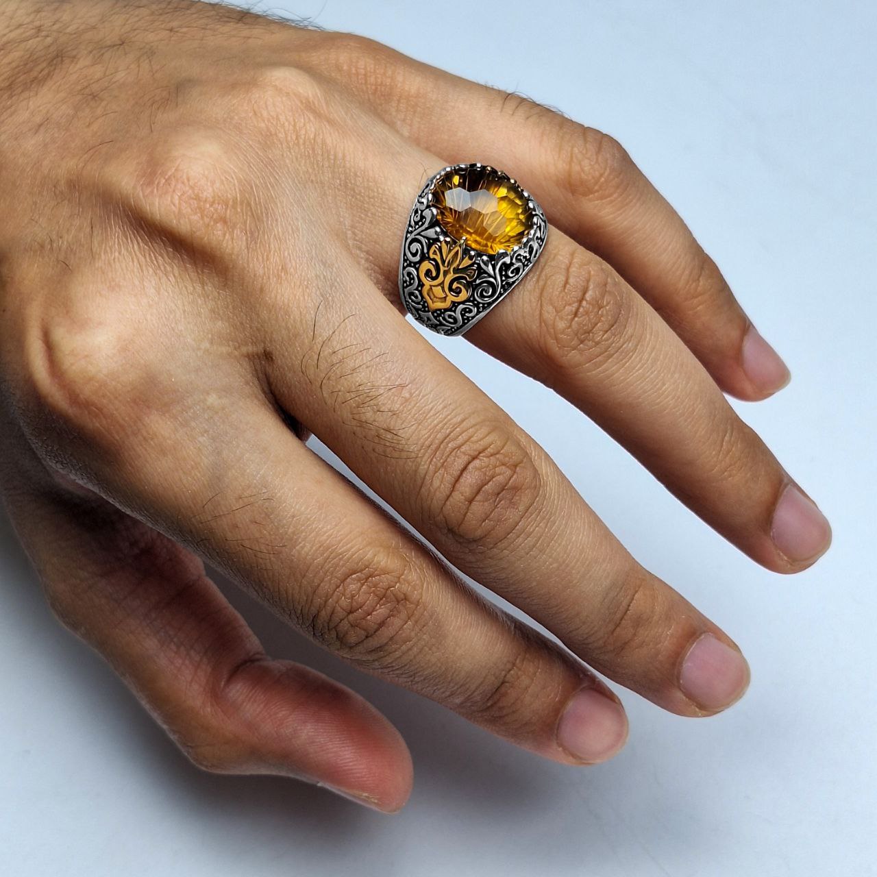 انگشتر نقره مردانه سیترین فوتبال‌کات