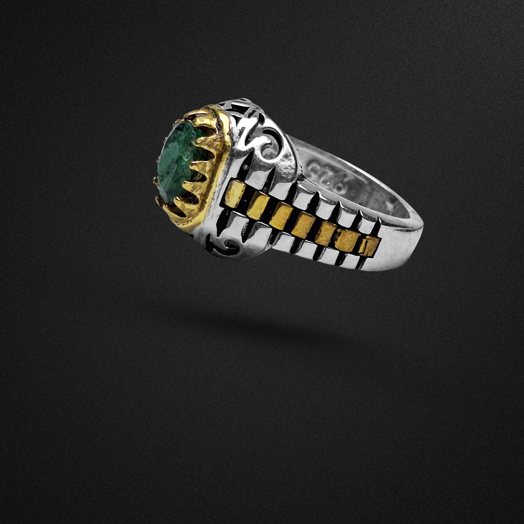 انگشتر نقره مردانه زمرد زامبیا رکاب رولکسی