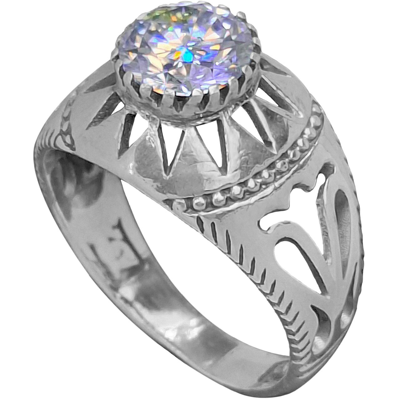 انگشتر نقره مردانه موزانایت (الماس روسی) مدل شبکه بته‌جقه و مثلث