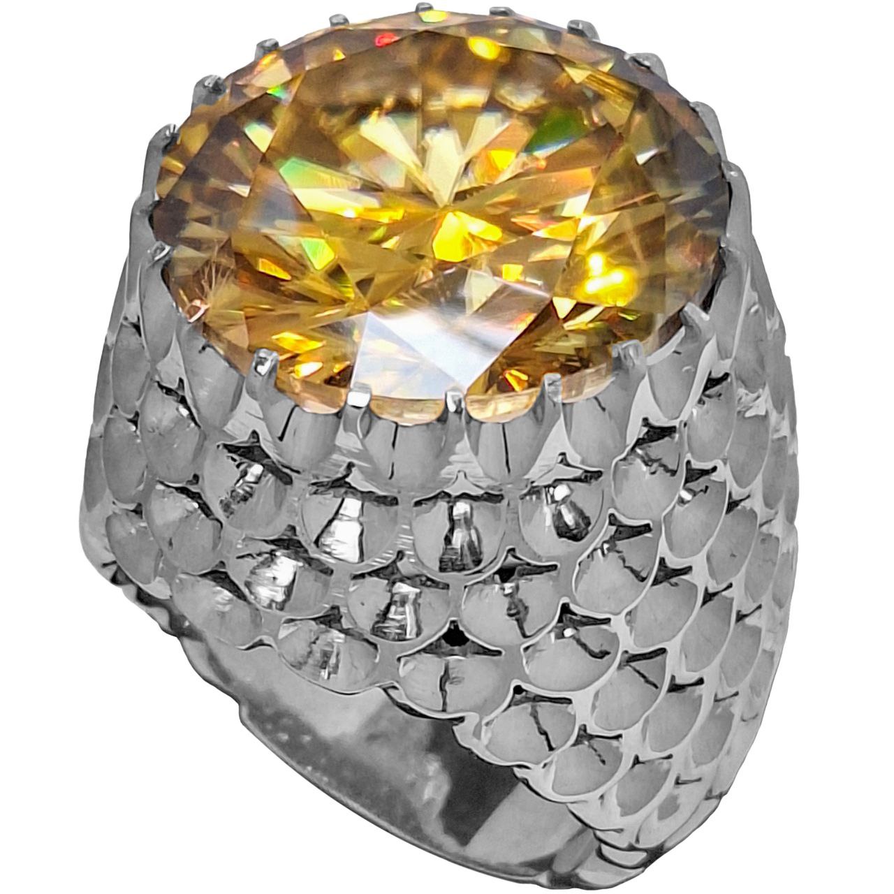 انگشتر نقره مردانه موزانایت گُلد رکاب پولکی آبکاری رادیوم