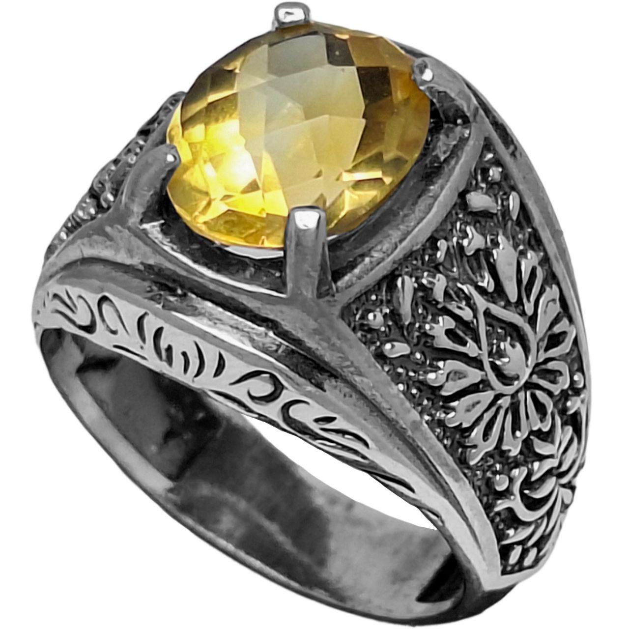 انگشتر نقره مردانه سیترین تراش فنسی نیلوفر