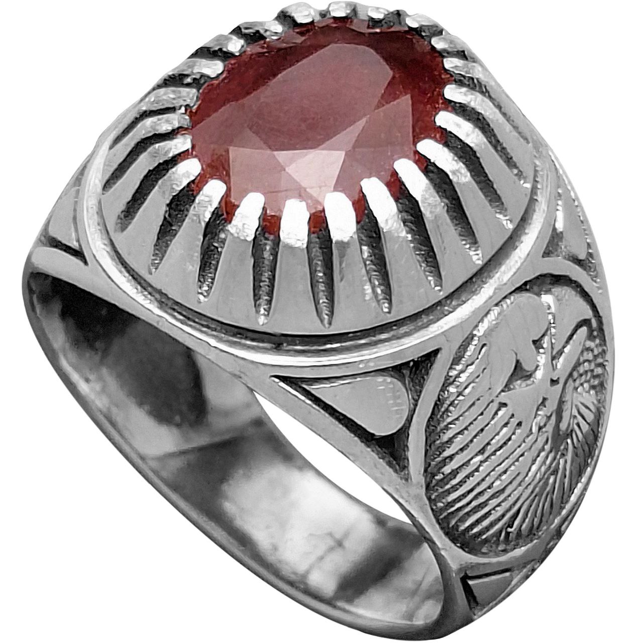 انگشتر نقره مردانه یاقوت سرخ آفریقایی رکاب عقاب