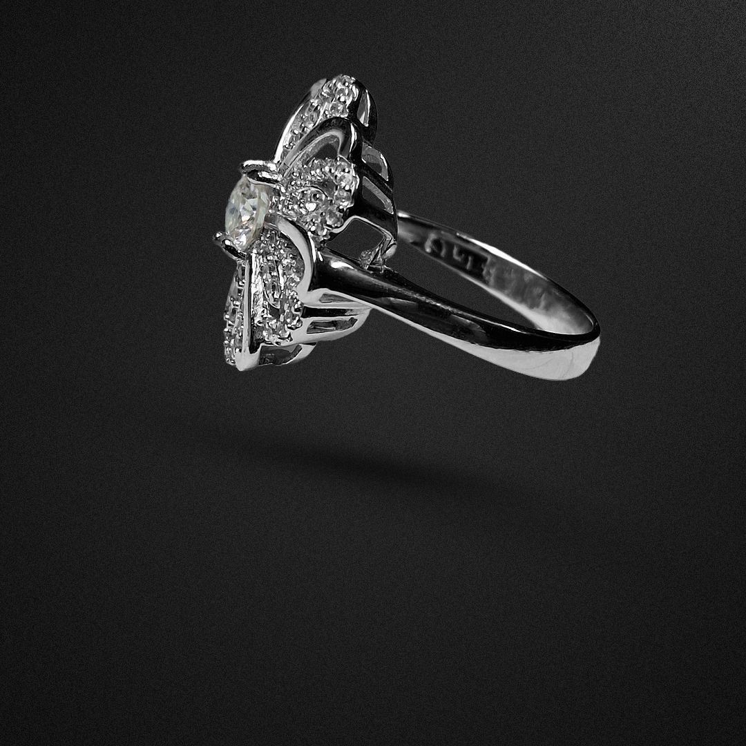 انگشتر نقره زنانه الماس روسی (موزانایت) رکاب طرح گل