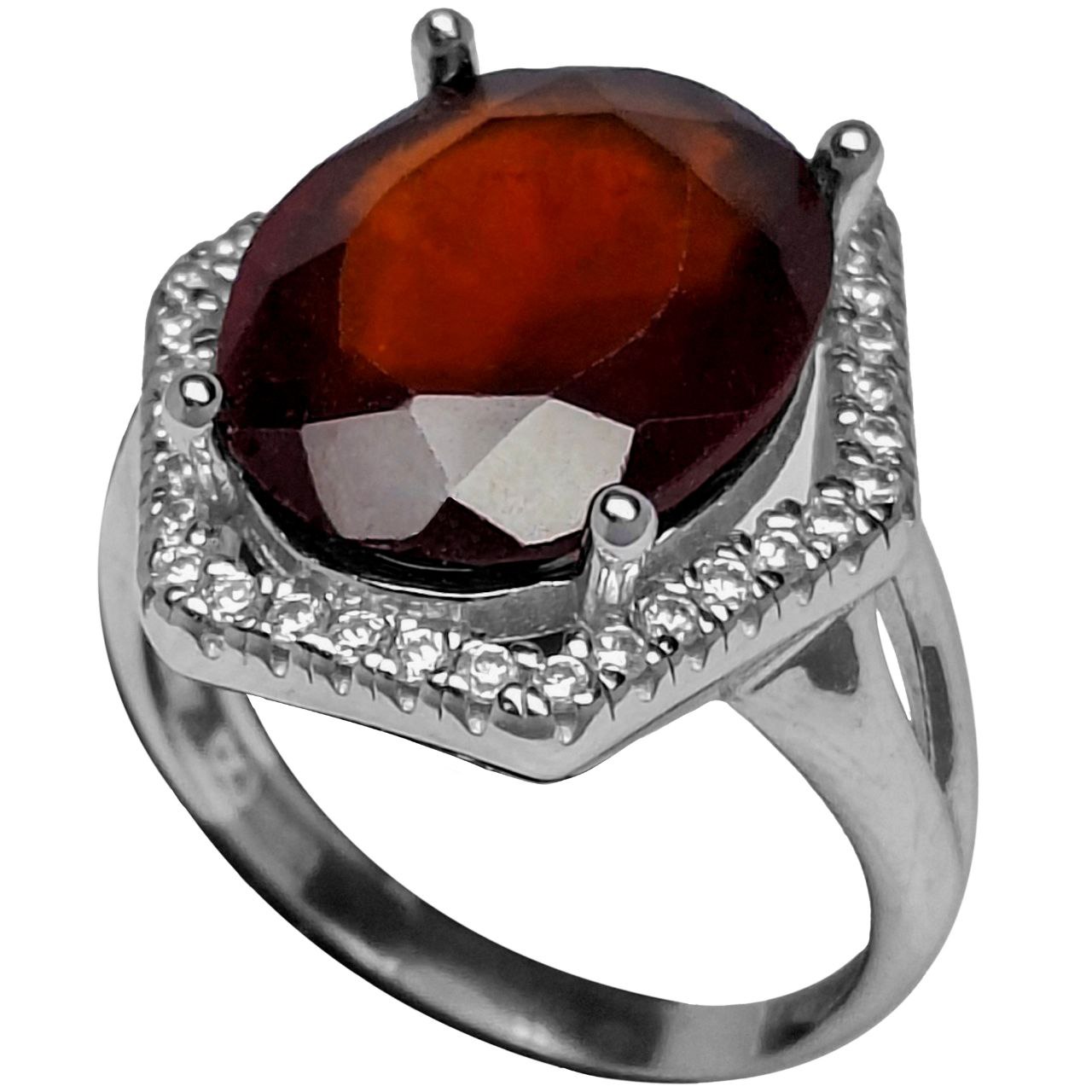 انگشتر نقره زنانه گارنت سرخ رکاب شش ضلعی