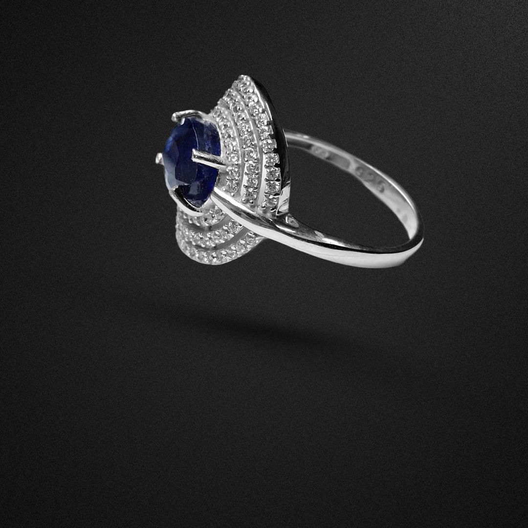 انگشتر نقره زنانه یاقوت کبود سه حلقه