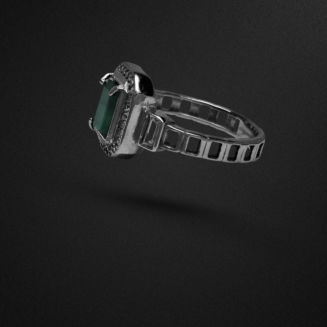 انگشتر نقره زنانه زمرد زامبیا تراش امرالد مستطیل