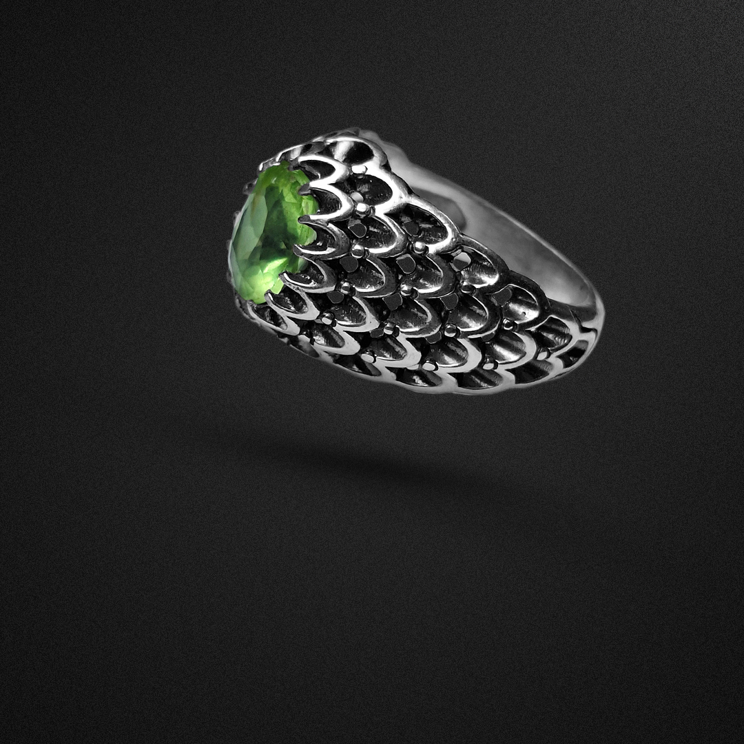 انگشتر نقره مردانه زبرجد آفریقایی رکاب پولکی