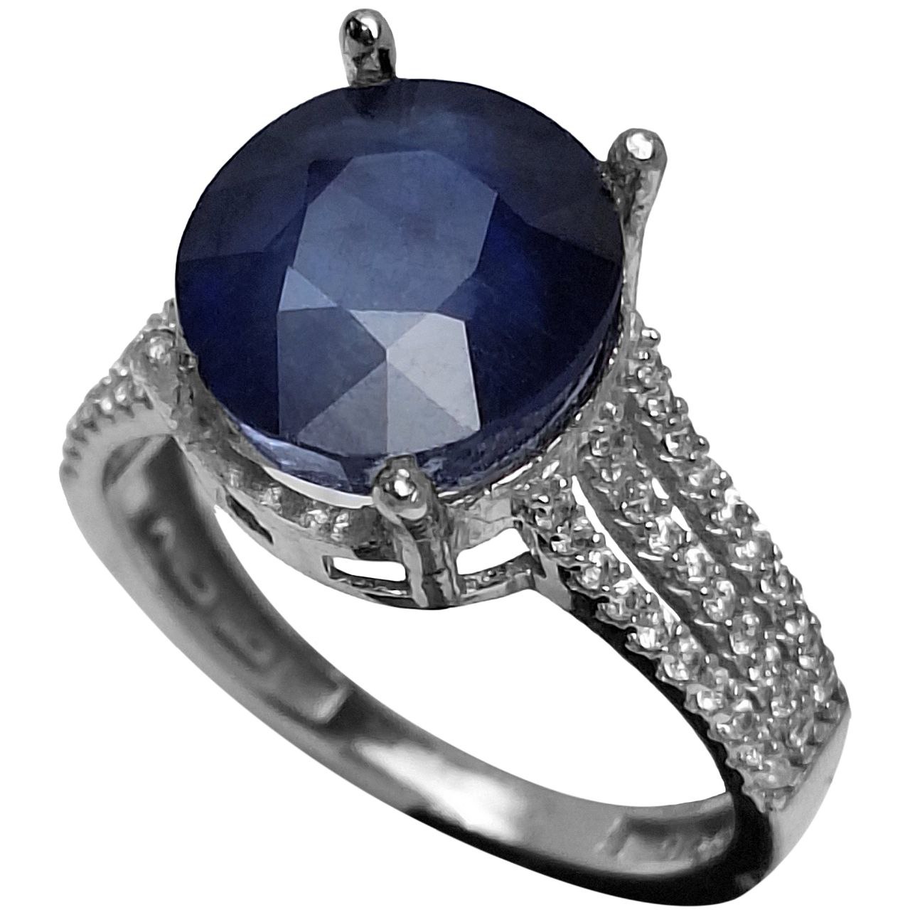 انگشتر نقره زنانه یاقوت کبود رکاب سه‌خط