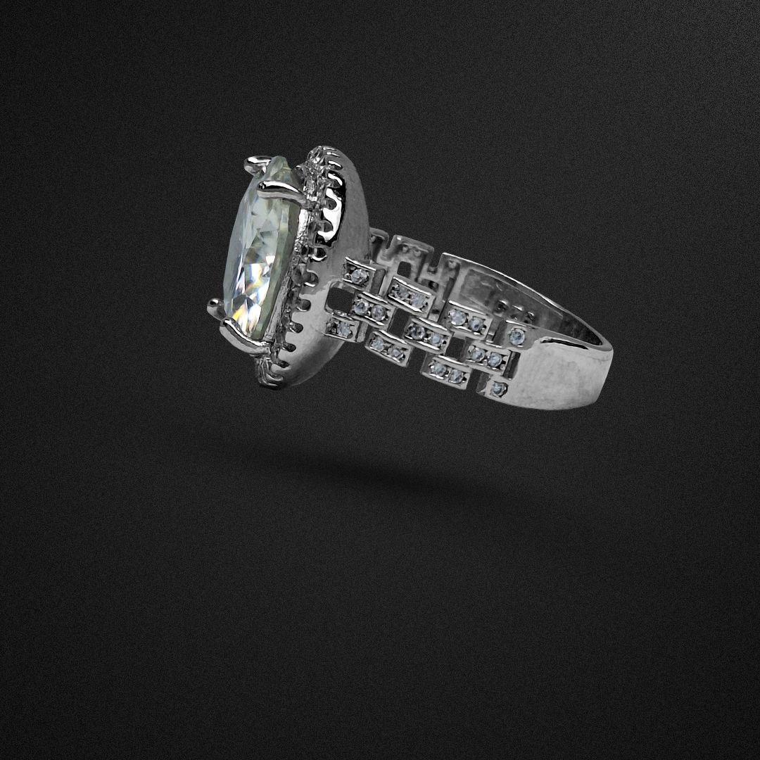 انگشتر نقره زنانه الماس روسی موزانایت رکاب رولکسی