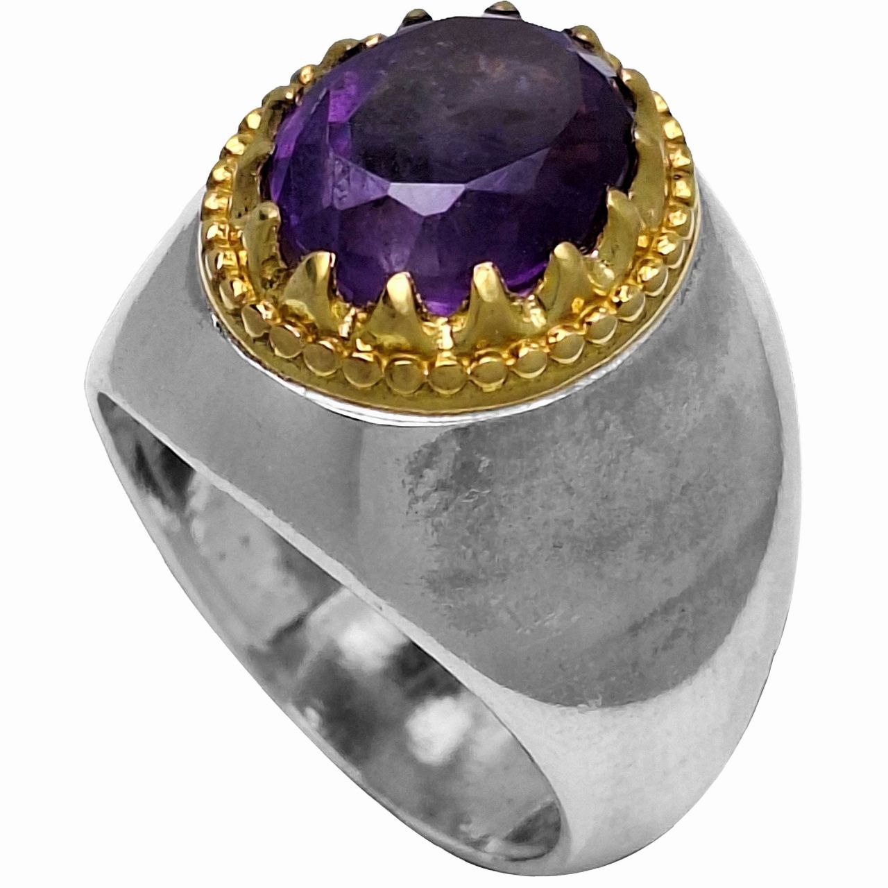 انگشتر نقره مردانه آمیتیست رکاب ساده