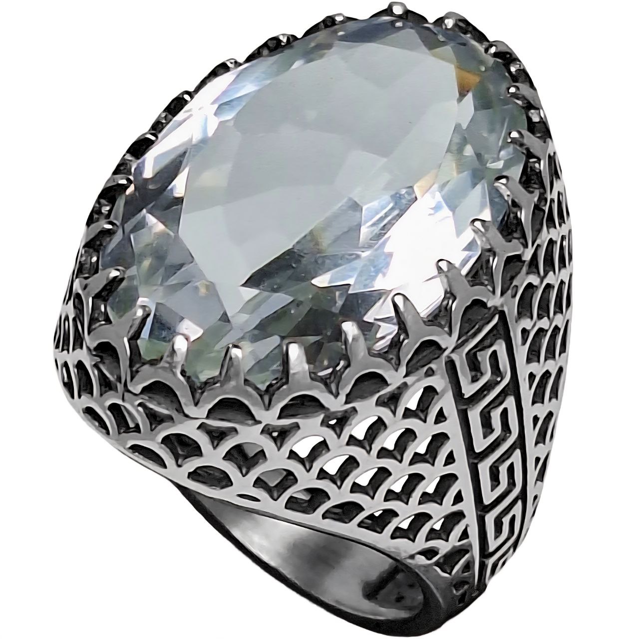 انگشتر نقره مردانه کوارتز رکاب پولکی