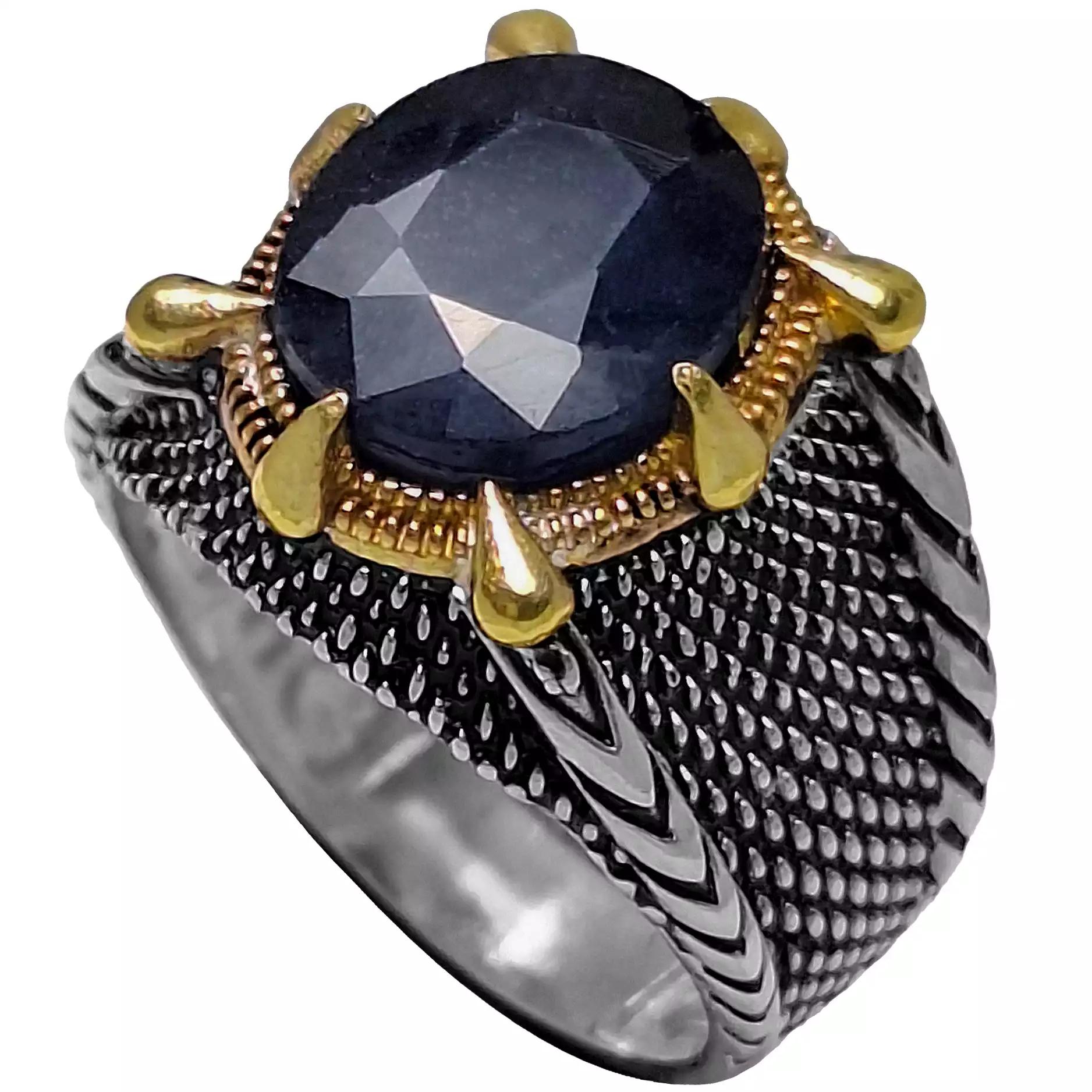 انگشتر نقره مردانه یاقوت کبود رکاب دراگون