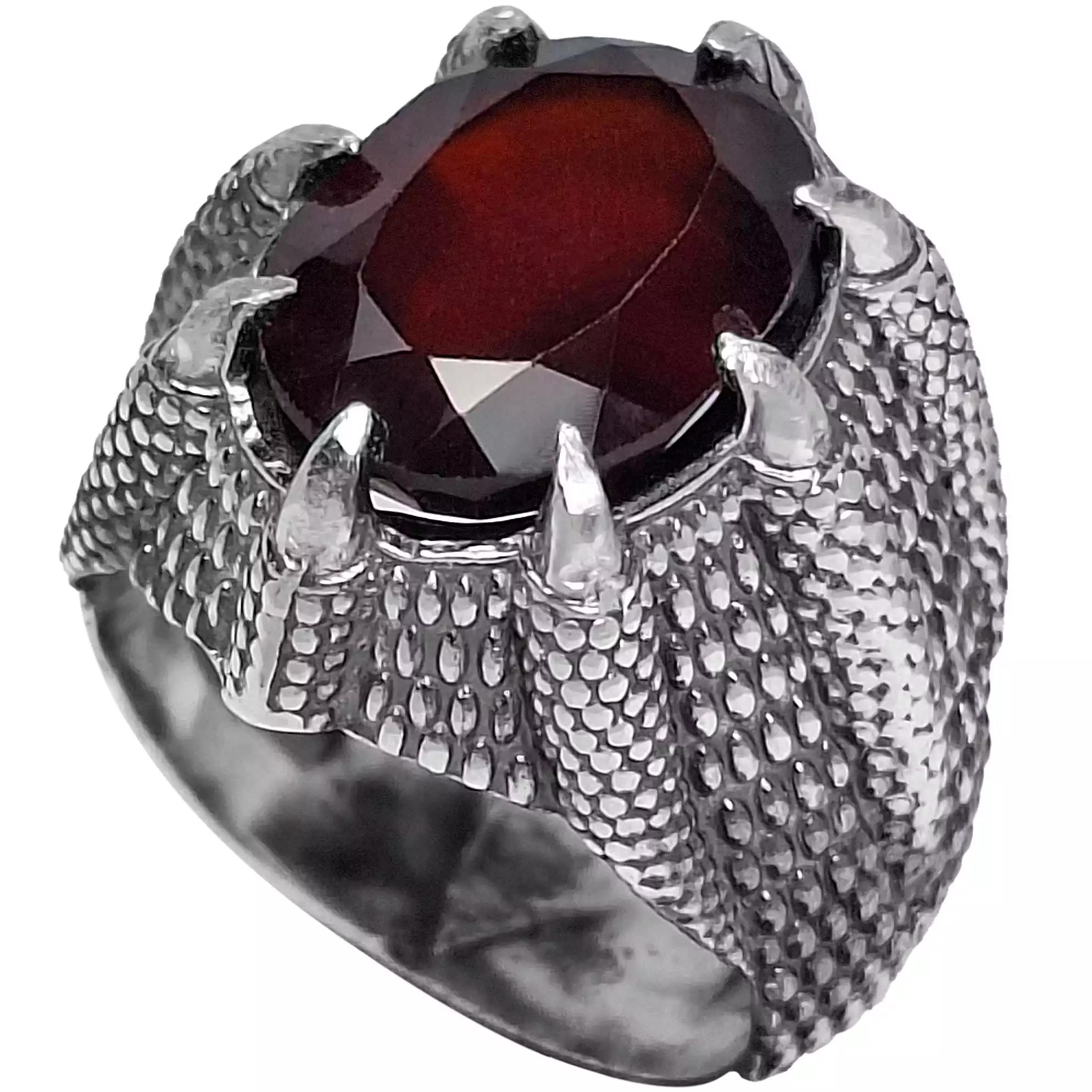 انگشتر نقره مردانه گارنت سرخ مدل دراگون