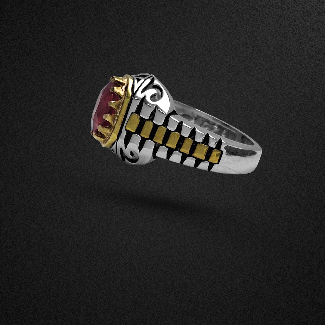 انگشتر نقره مردانه یاقوت سرخ رکاب رولکسی