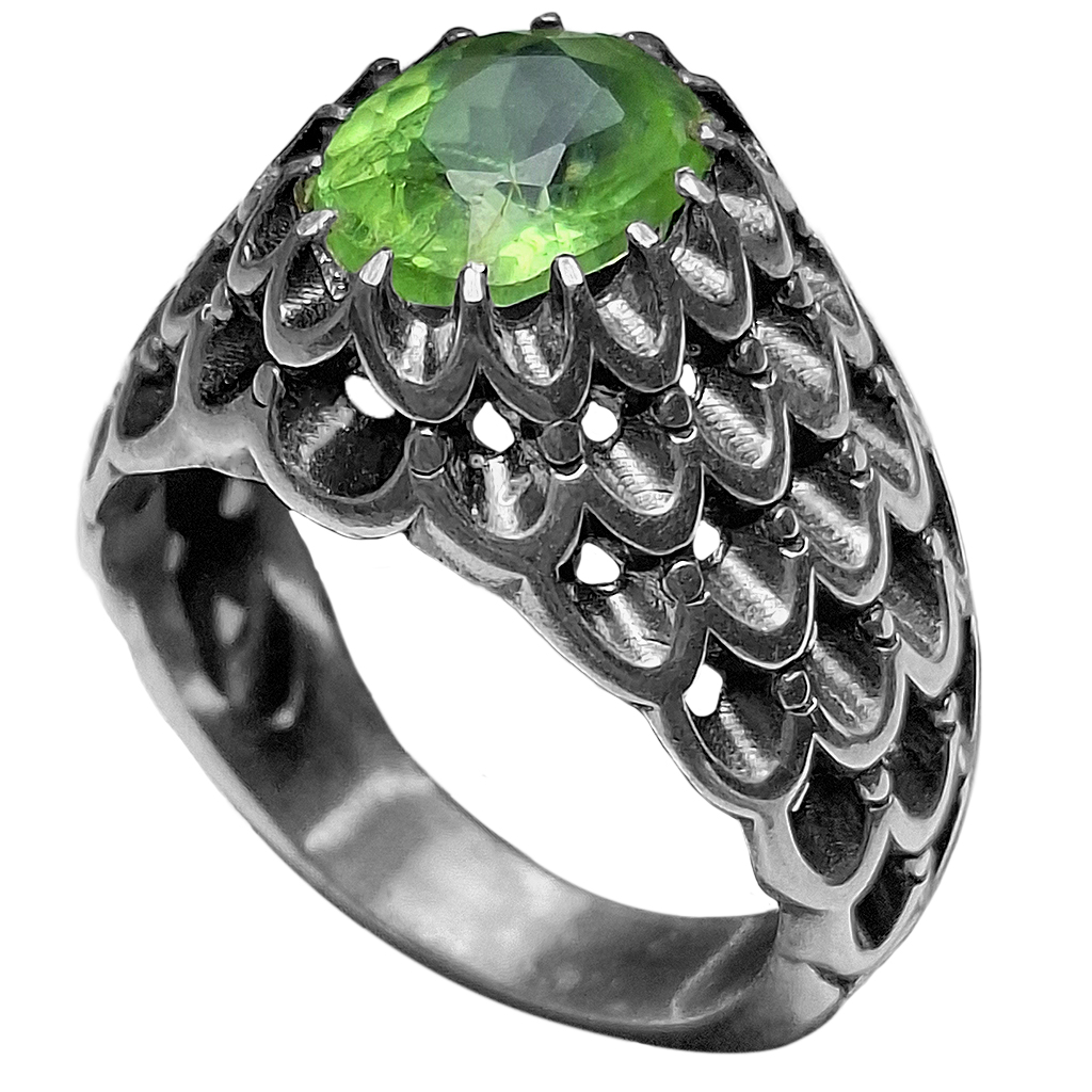 انگشتر نقره مردانه زبرجد آفریقایی رکاب پولکی