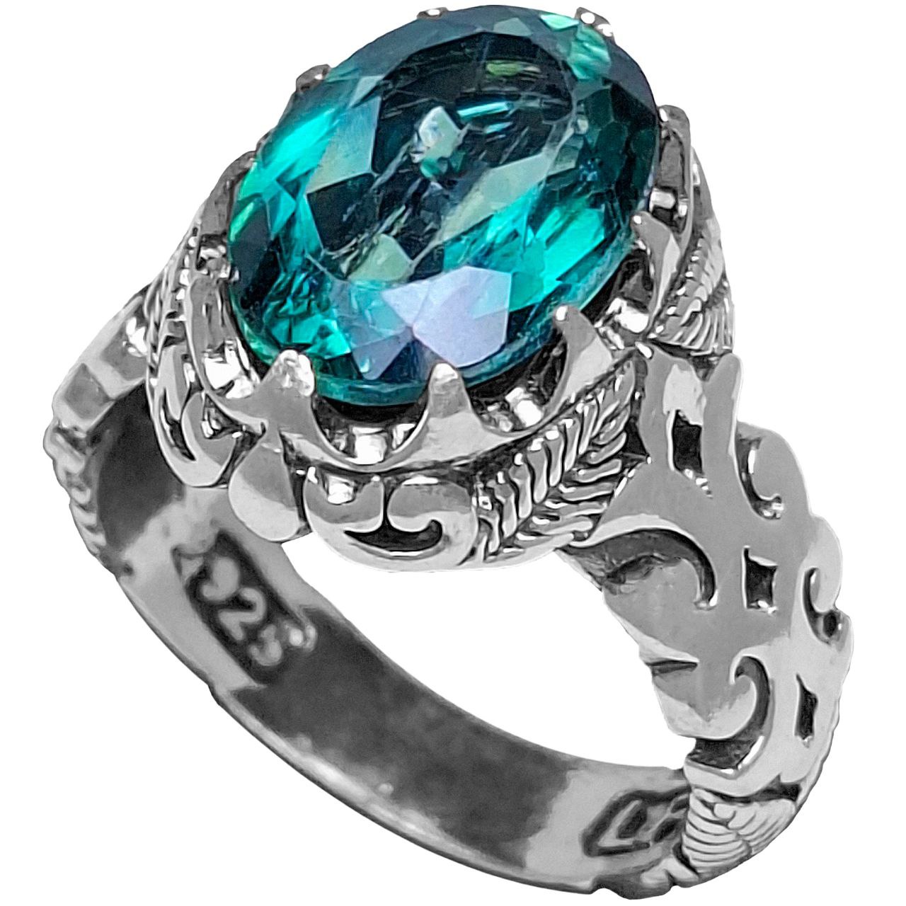 انگشتر نقره مردانه توپاز کالیفرنیا رکاب برگ